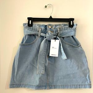NEW Forever 21 Denim Jean Skirt Tie Waist Belted Light Wash